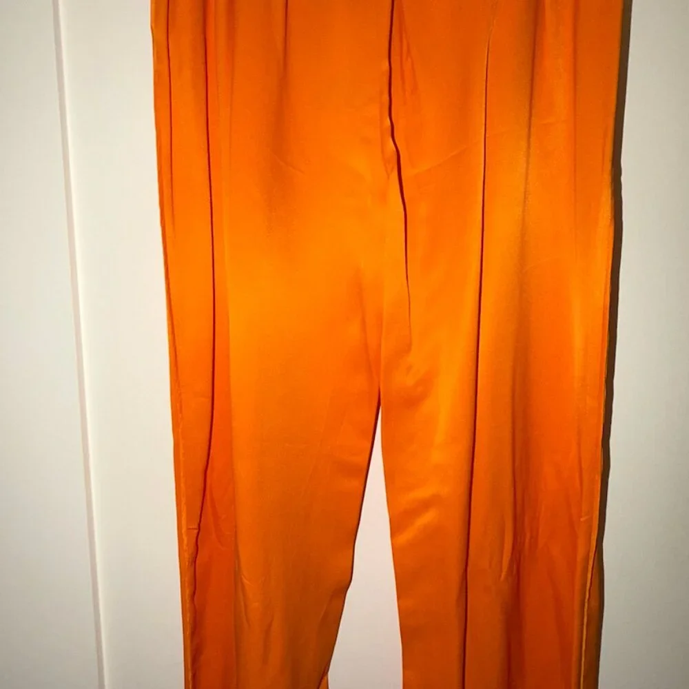 Orange Ostrich Feather Trim Blazer Suit Jacket and Drawstring Pant Suit Zara NWT - Picture 11 of 13